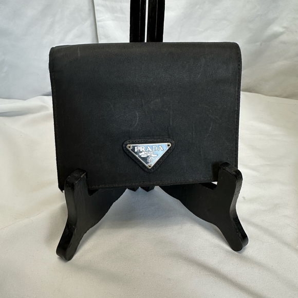 Prada Nylon Leather 2 Section Bifold Wallet Black - Picture 1 of 7